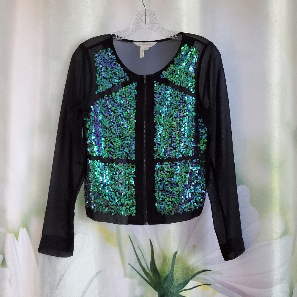 BCBGeneration Sheer Sequin Bomber Jacket